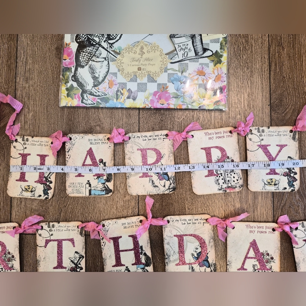 Alice in Wonderland Vintage Inspired Party Supplies Birthday Banner Cupcake Pick - Picture 3 of 14